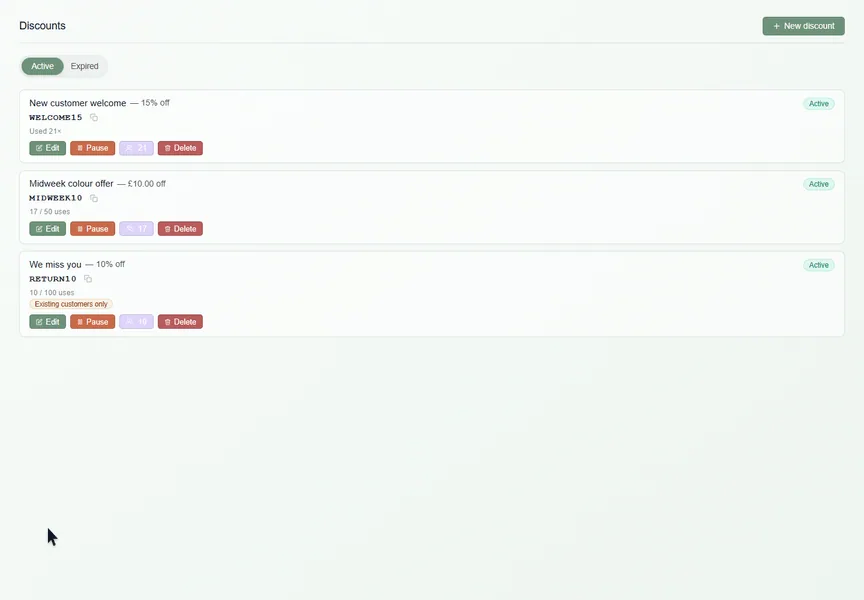 Target returning customers recorded in the real Booking Tree interface with dummy data